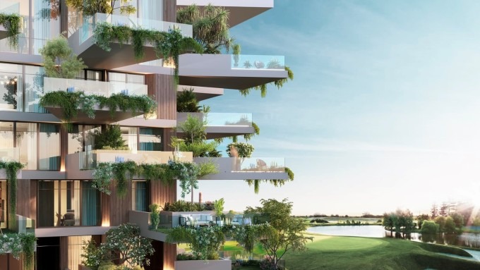 Khu vườn trên cao tại các căn hộ Meraki Residences giúp cư dân mở cửa là chạm tới thiên nhiên. Ảnh 3D: Ecopark